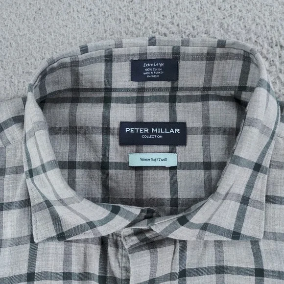 Peter Millar Collection Shirt Mens Extra Large Gray Plaid Winter Soft Twill EUC - Picture 6 of 16